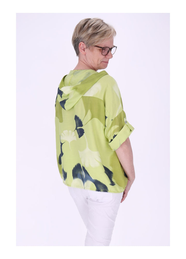 Bluse Damen 1/2 Arm Kapuze AOP Ginko