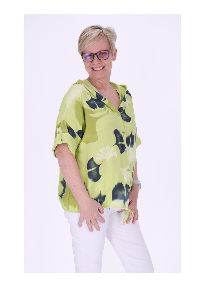 Bluse Damen 1/2 Arm Kapuze AOP Ginko