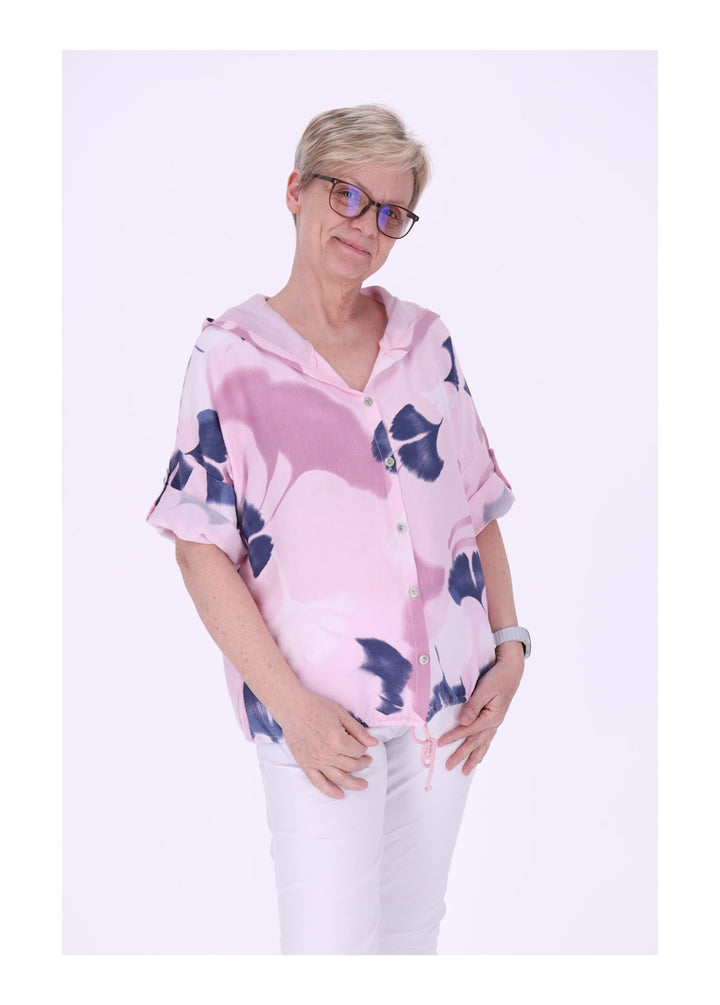 Bluse Damen 1/2 Arm Kapuze AOP Ginko