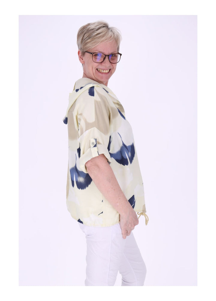 Bluse Damen 1/2 Arm Kapuze AOP Ginko