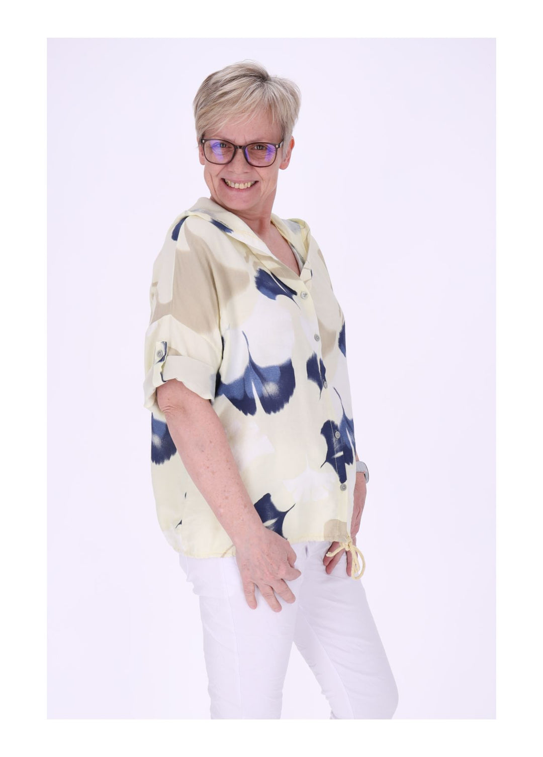 Bluse Damen 1/2 Arm Kapuze AOP Ginko