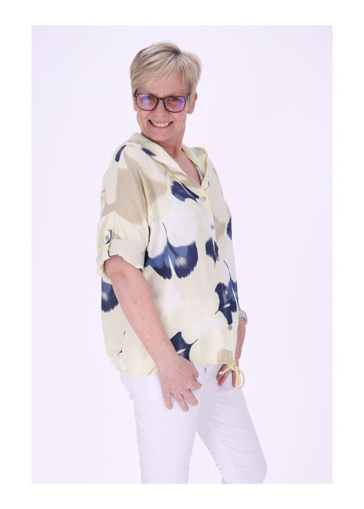 Bluse Damen 1/2 Arm Kapuze AOP Ginko