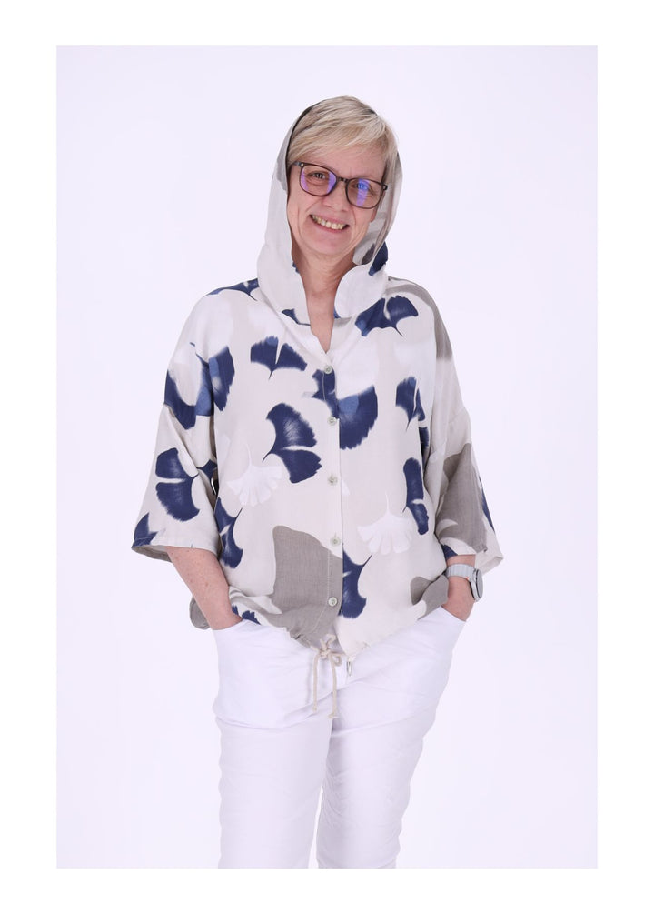 Bluse Damen 1/2 Arm Kapuze AOP Ginko