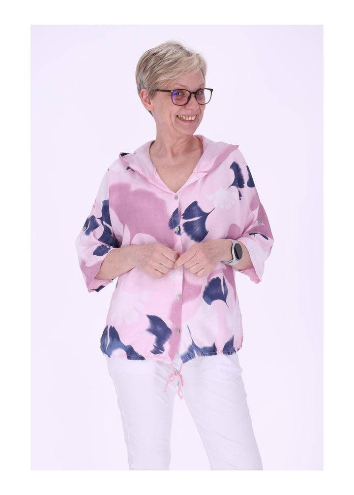 Bluse Damen 1/2 Arm Kapuze AOP Ginko