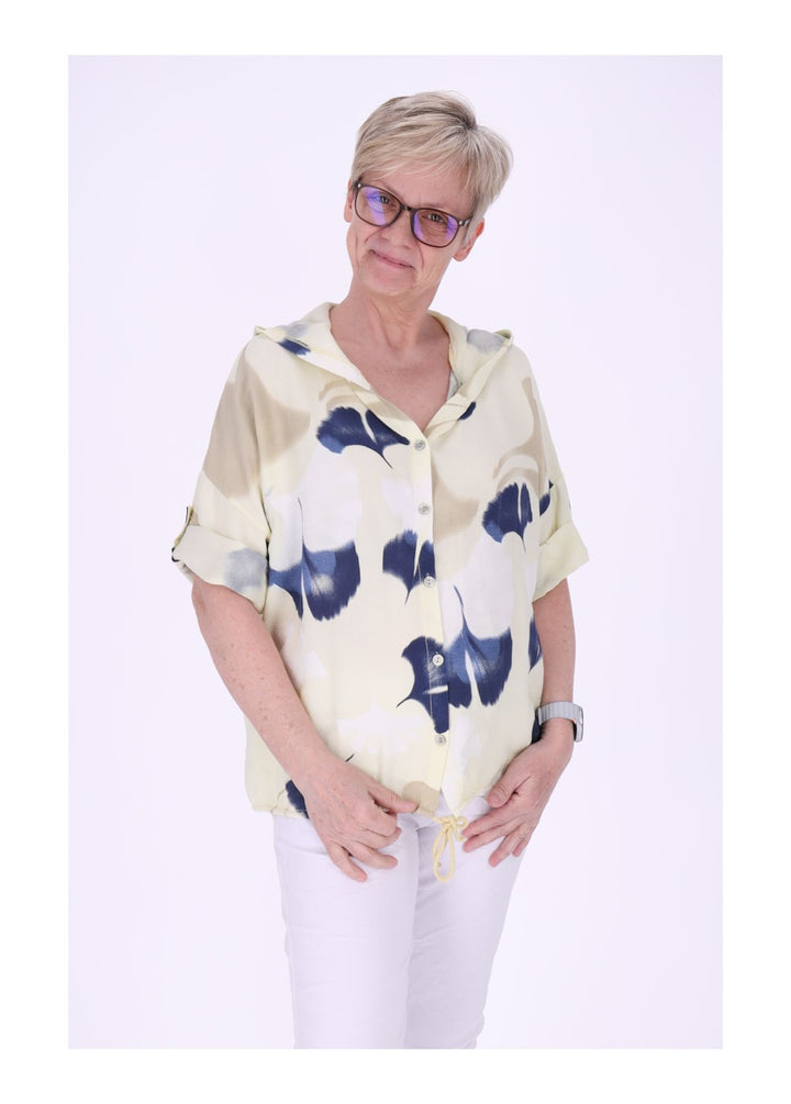 Bluse Damen 1/2 Arm Kapuze AOP Ginko