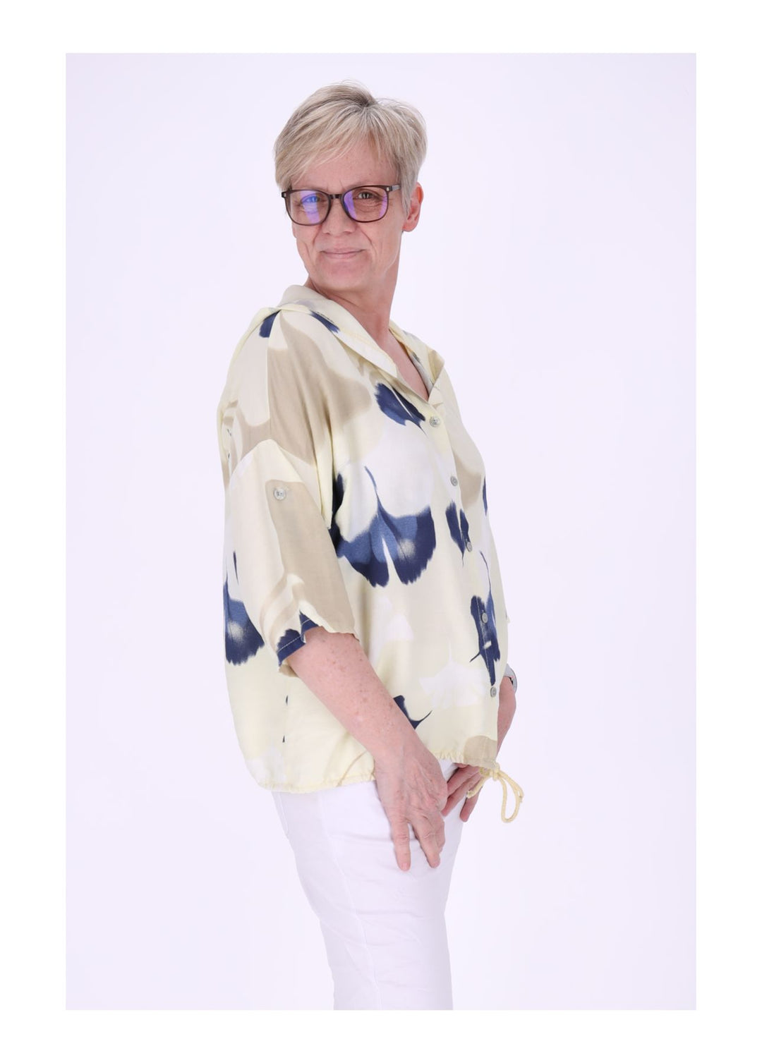 Bluse Damen 1/2 Arm Kapuze AOP Ginko