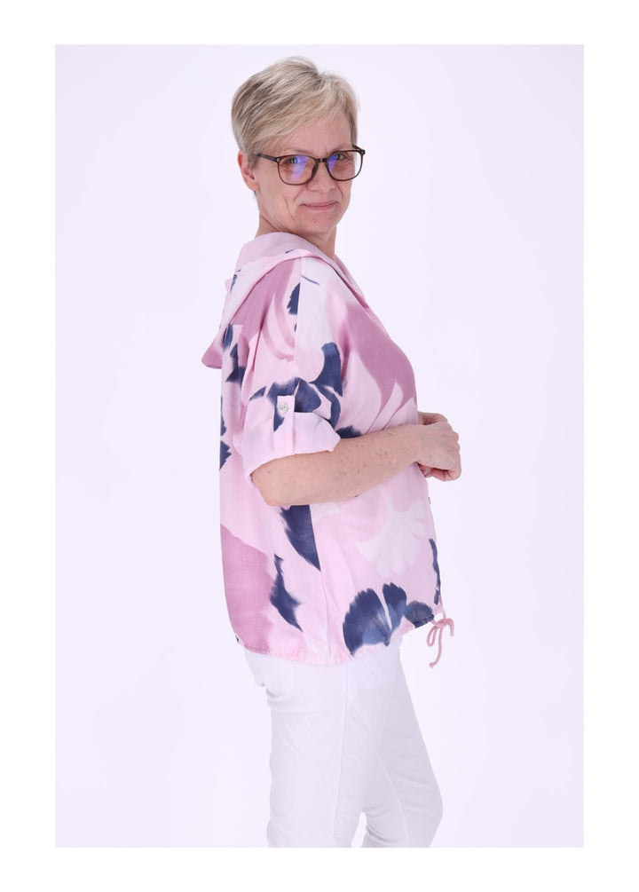 Bluse Damen 1/2 Arm Kapuze AOP Ginko