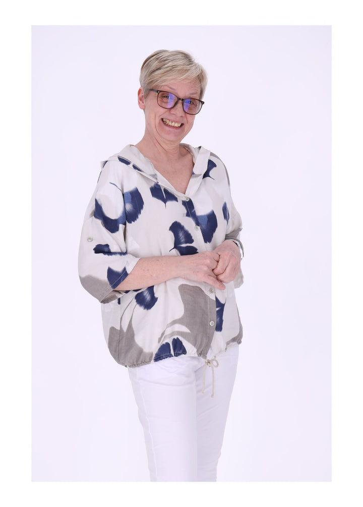 Bluse Damen 1/2 Arm Kapuze AOP Ginko