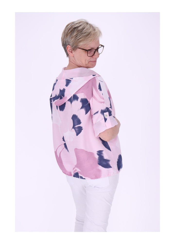 Bluse Damen 1/2 Arm Kapuze AOP Ginko