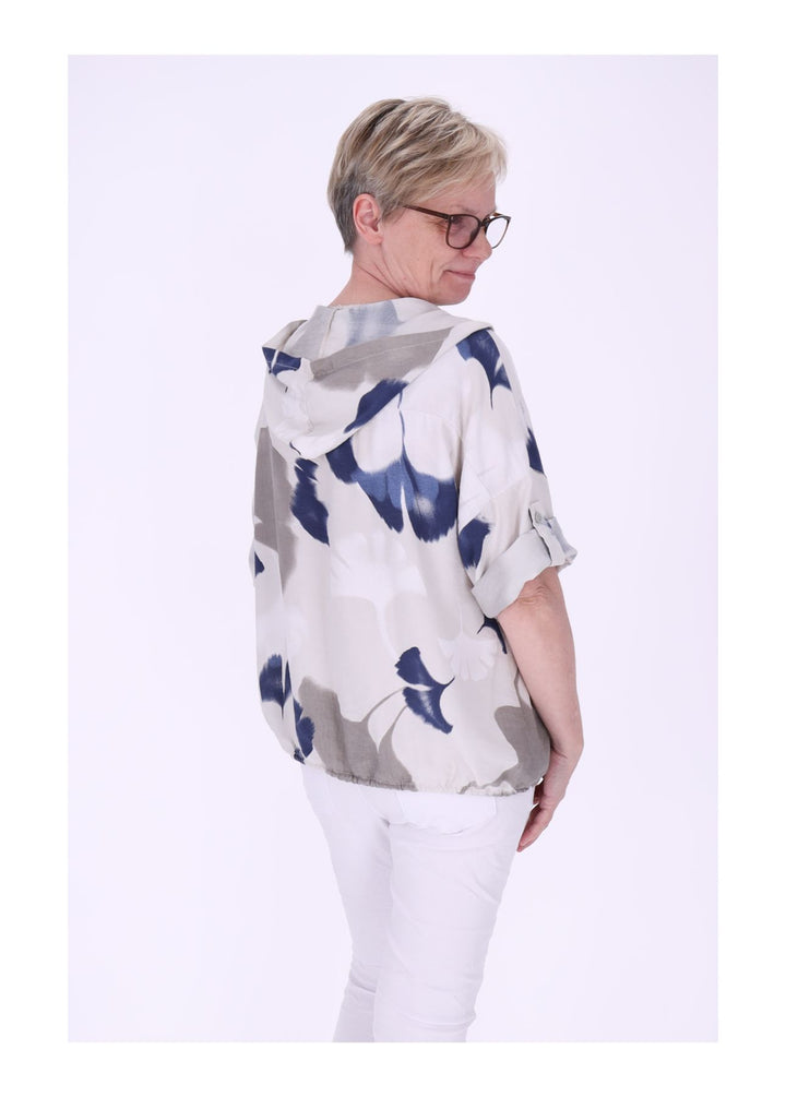 Bluse Damen 1/2 Arm Kapuze AOP Ginko