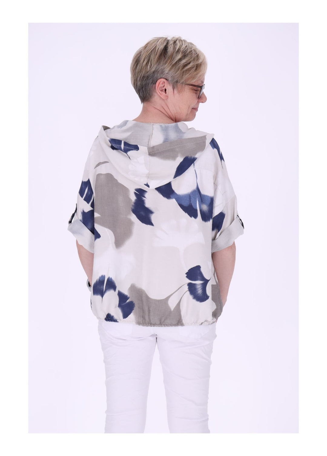 Bluse Damen 1/2 Arm Kapuze AOP Ginko