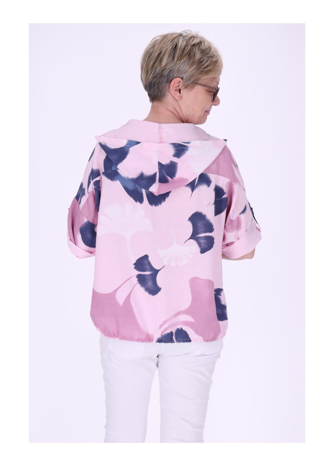 Bluse Damen 1/2 Arm Kapuze AOP Ginko
