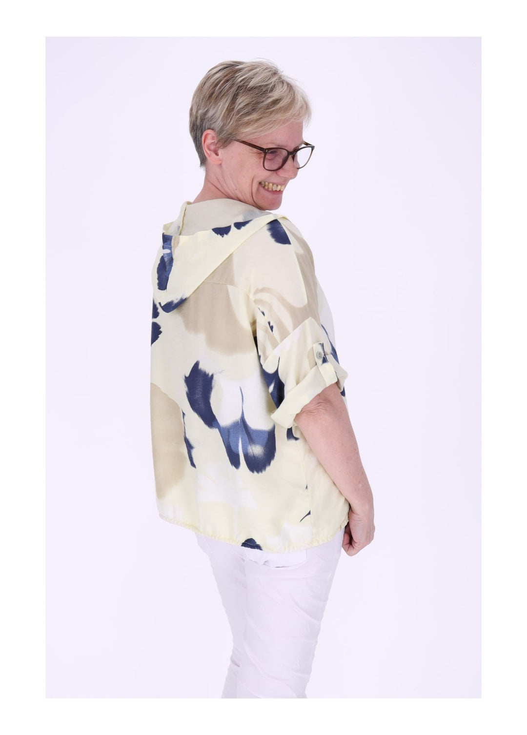Bluse Damen 1/2 Arm Kapuze AOP Ginko