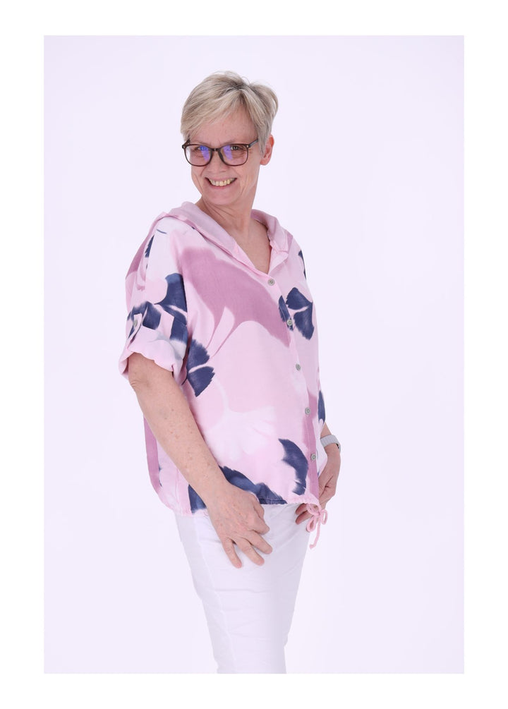 Bluse Damen 1/2 Arm Kapuze AOP Ginko