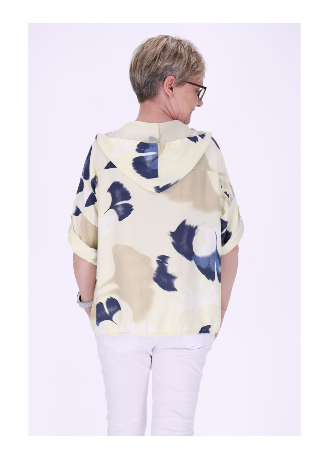 Bluse Damen 1/2 Arm Kapuze AOP Ginko