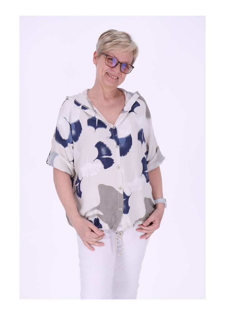 Bluse Damen 1/2 Arm Kapuze AOP Ginko