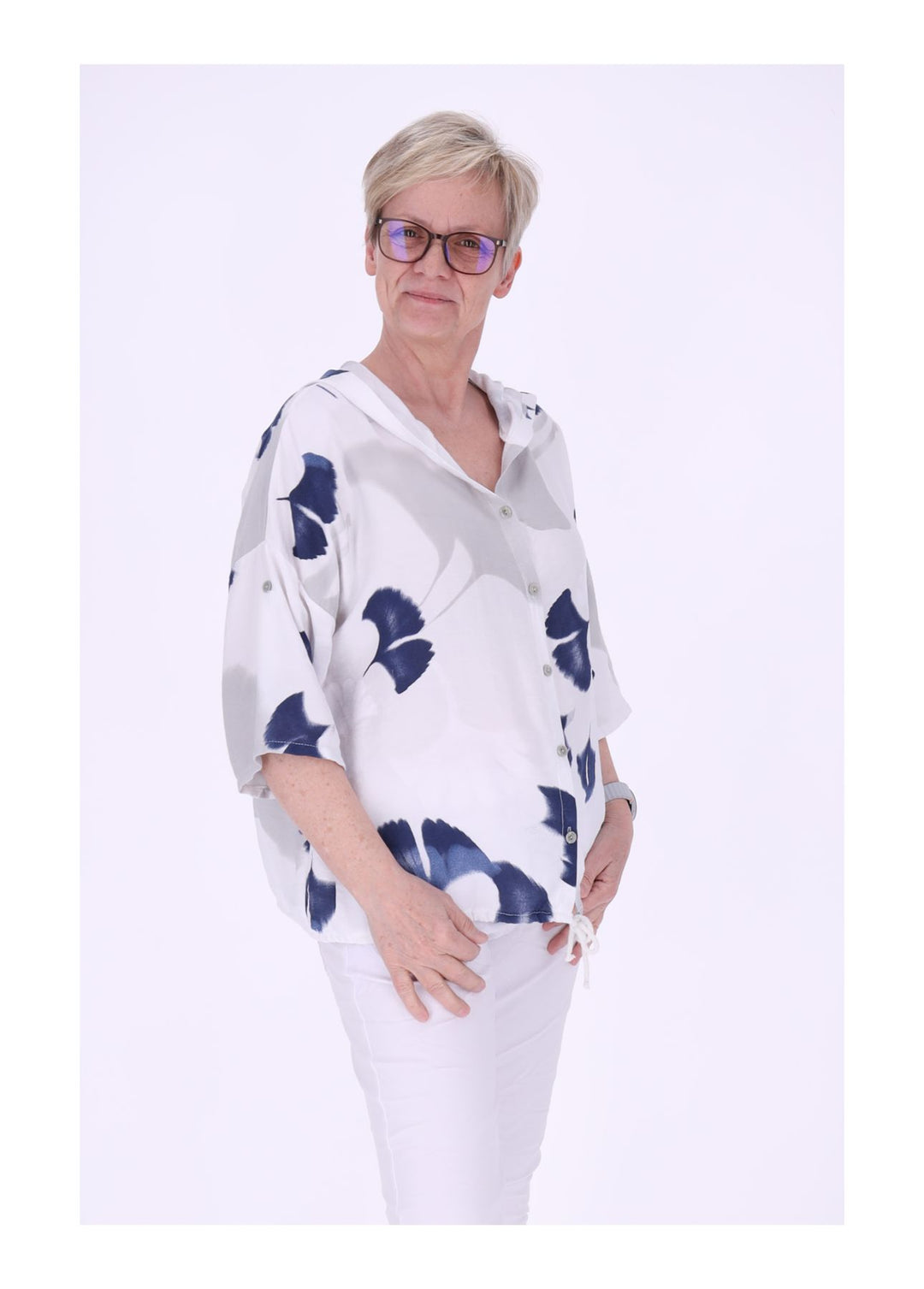 Bluse Damen 1/2 Arm Kapuze AOP Ginko