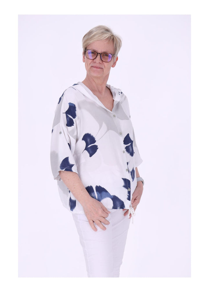 Bluse Damen 1/2 Arm Kapuze AOP Ginko