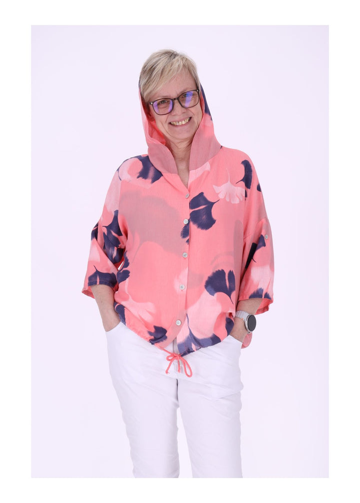 Bluse Damen 1/2 Arm Kapuze AOP Ginko