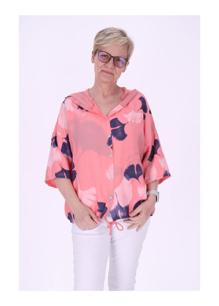 Bluse Damen 1/2 Arm Kapuze AOP Ginko