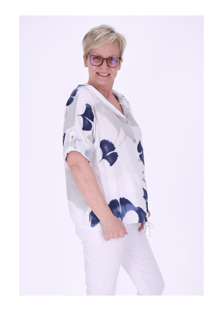 Bluse Damen 1/2 Arm Kapuze AOP Ginko