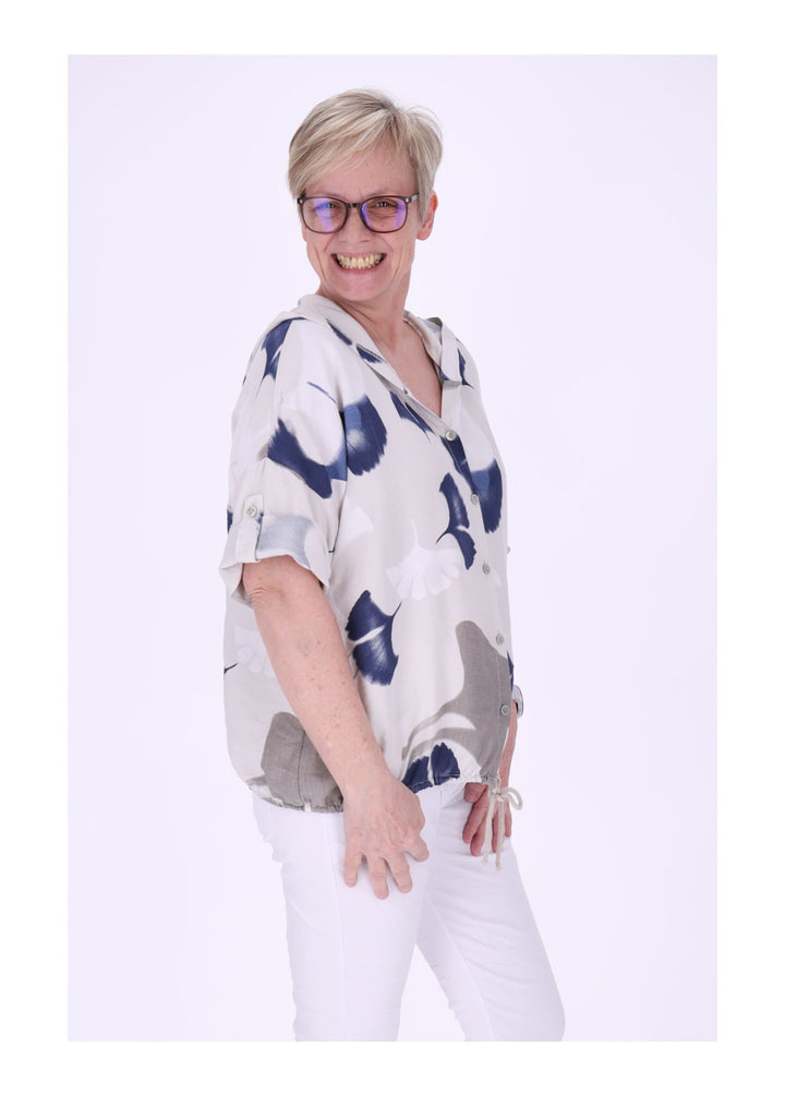 Bluse Damen 1/2 Arm Kapuze AOP Ginko