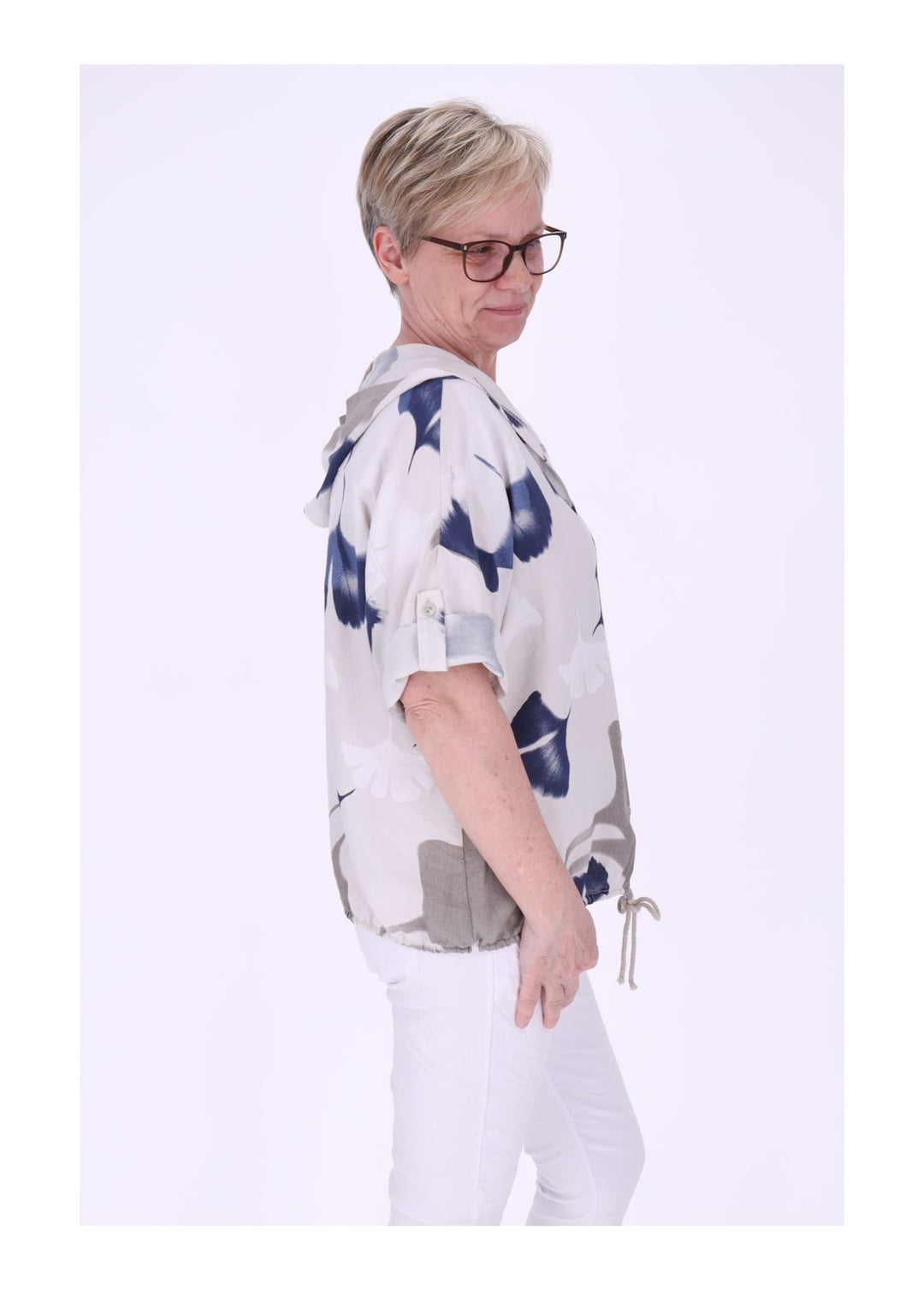 Bluse Damen 1/2 Arm Kapuze AOP Ginko