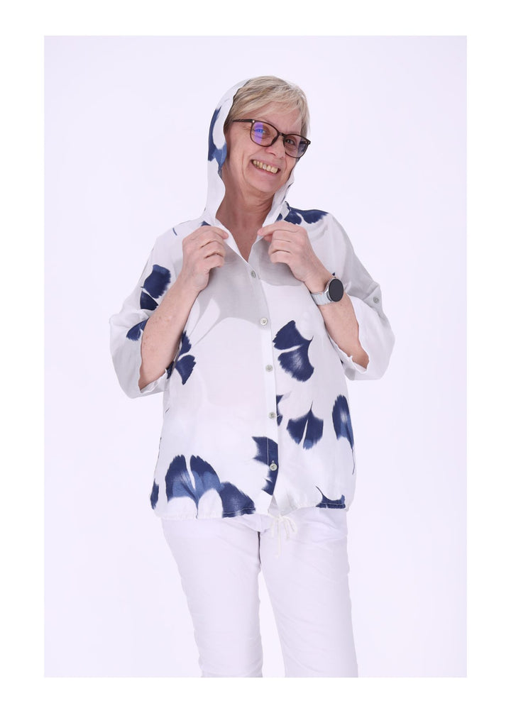 Bluse Damen 1/2 Arm Kapuze AOP Ginko