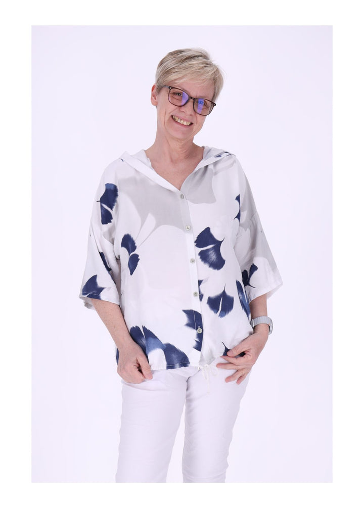 Bluse Damen 1/2 Arm Kapuze AOP Ginko