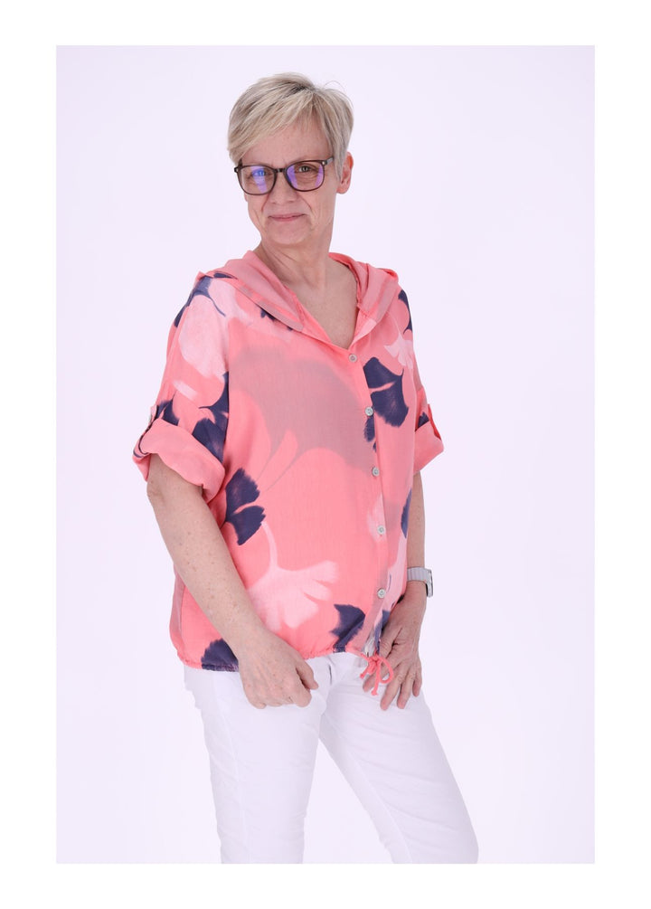 Bluse Damen 1/2 Arm Kapuze AOP Ginko