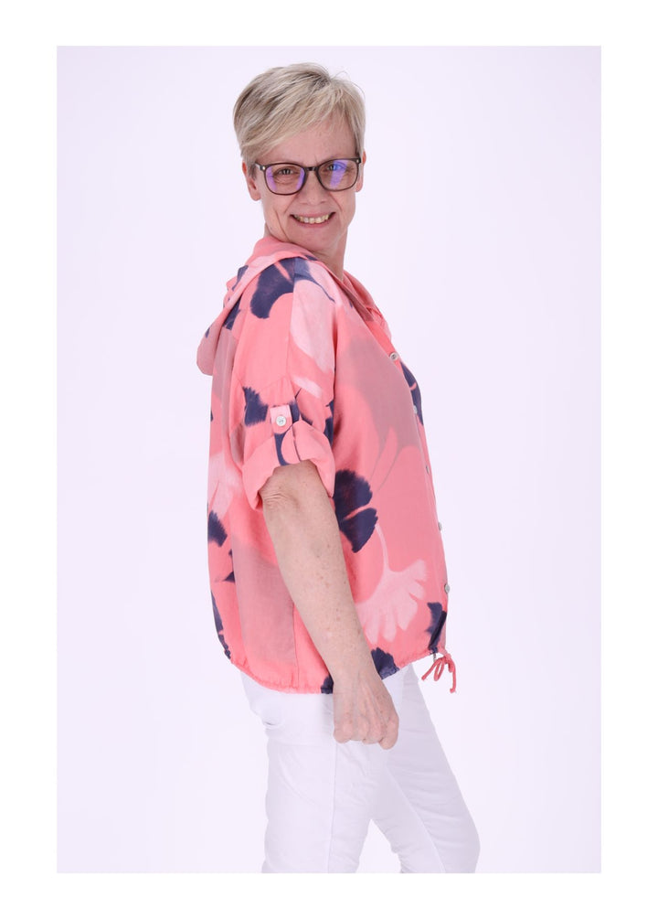 Bluse Damen 1/2 Arm Kapuze AOP Ginko