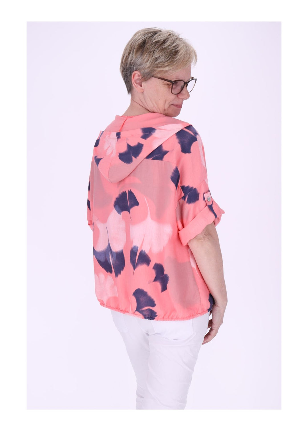 Bluse Damen 1/2 Arm Kapuze AOP Ginko