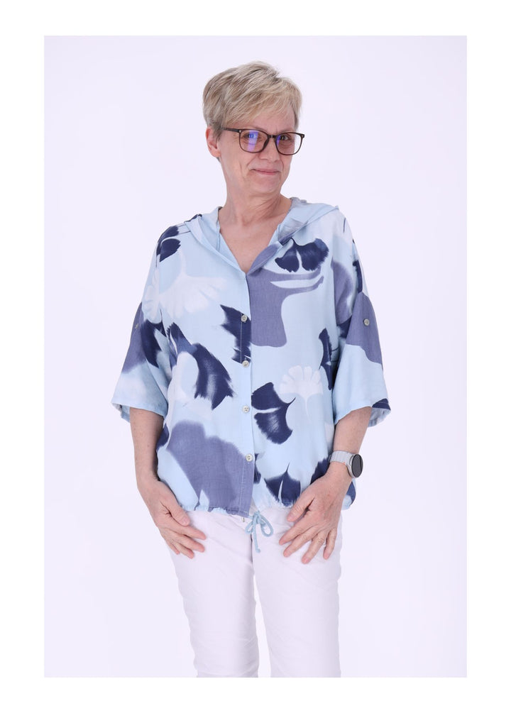 Bluse Damen 1/2 Arm Kapuze AOP Ginko
