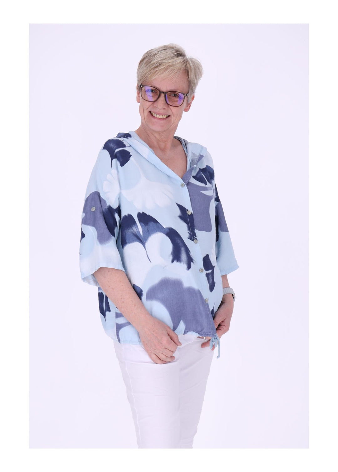 Bluse Damen 1/2 Arm Kapuze AOP Ginko