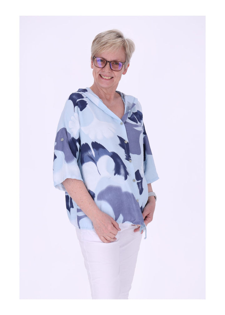 Bluse Damen 1/2 Arm Kapuze AOP Ginko