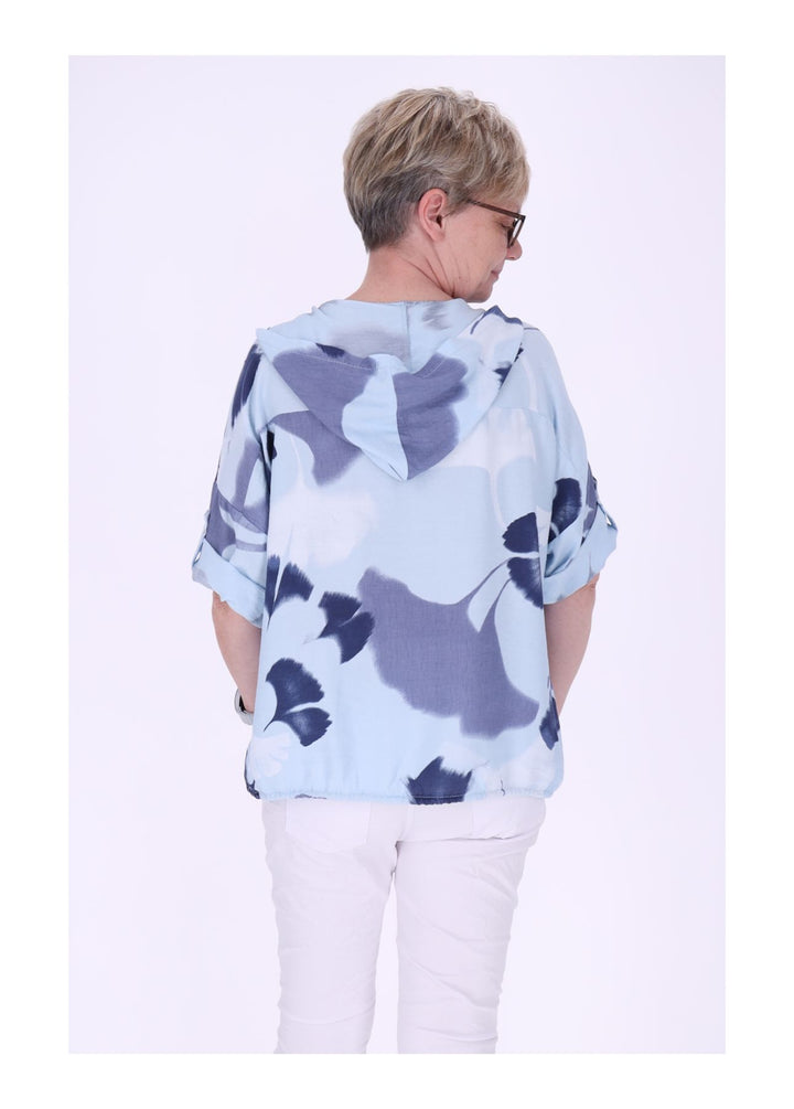 Bluse Damen 1/2 Arm Kapuze AOP Ginko