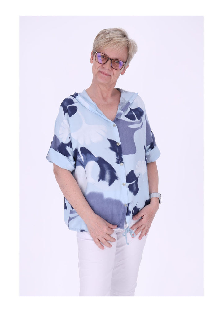 Bluse Damen 1/2 Arm Kapuze AOP Ginko