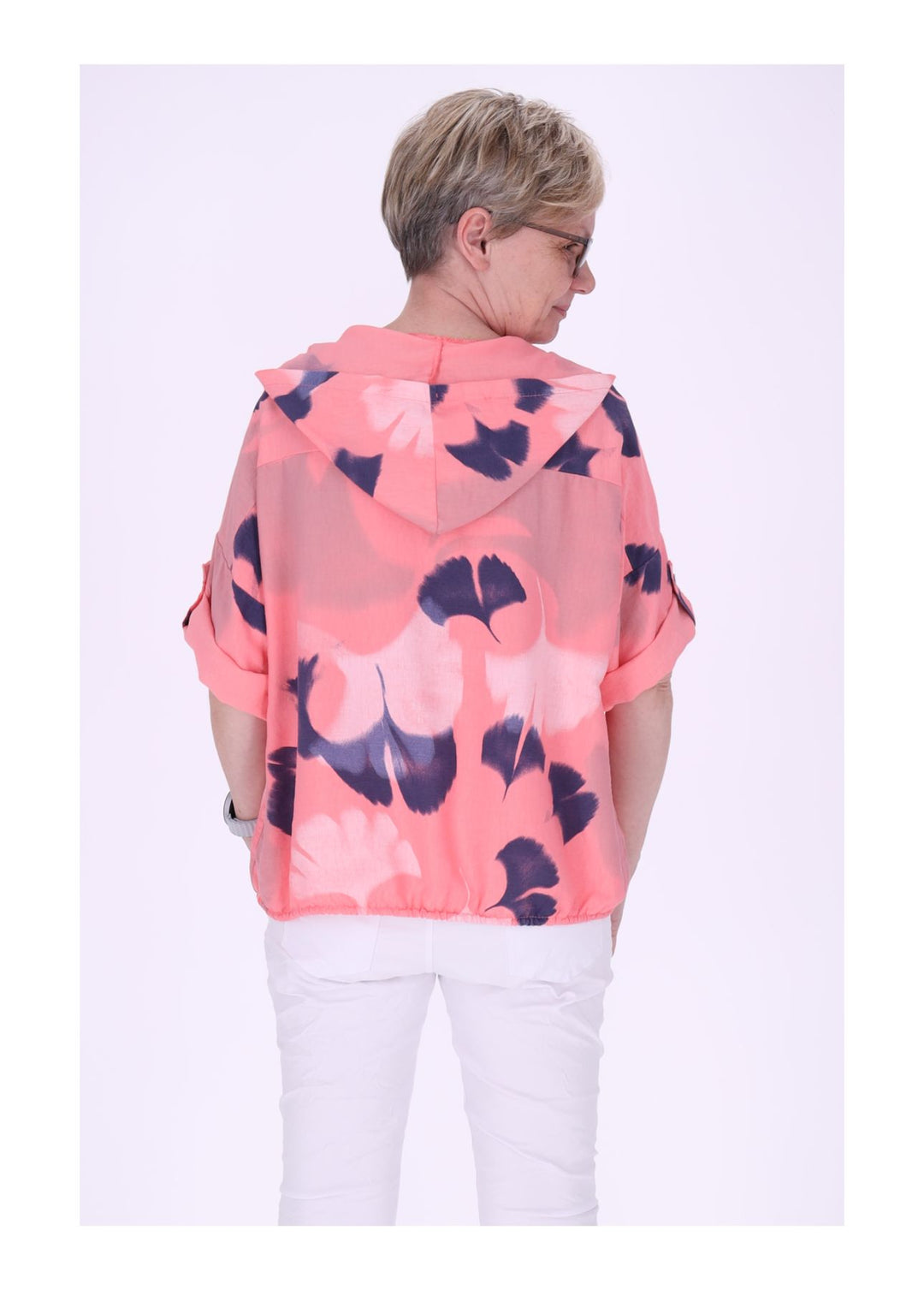 Bluse Damen 1/2 Arm Kapuze AOP Ginko