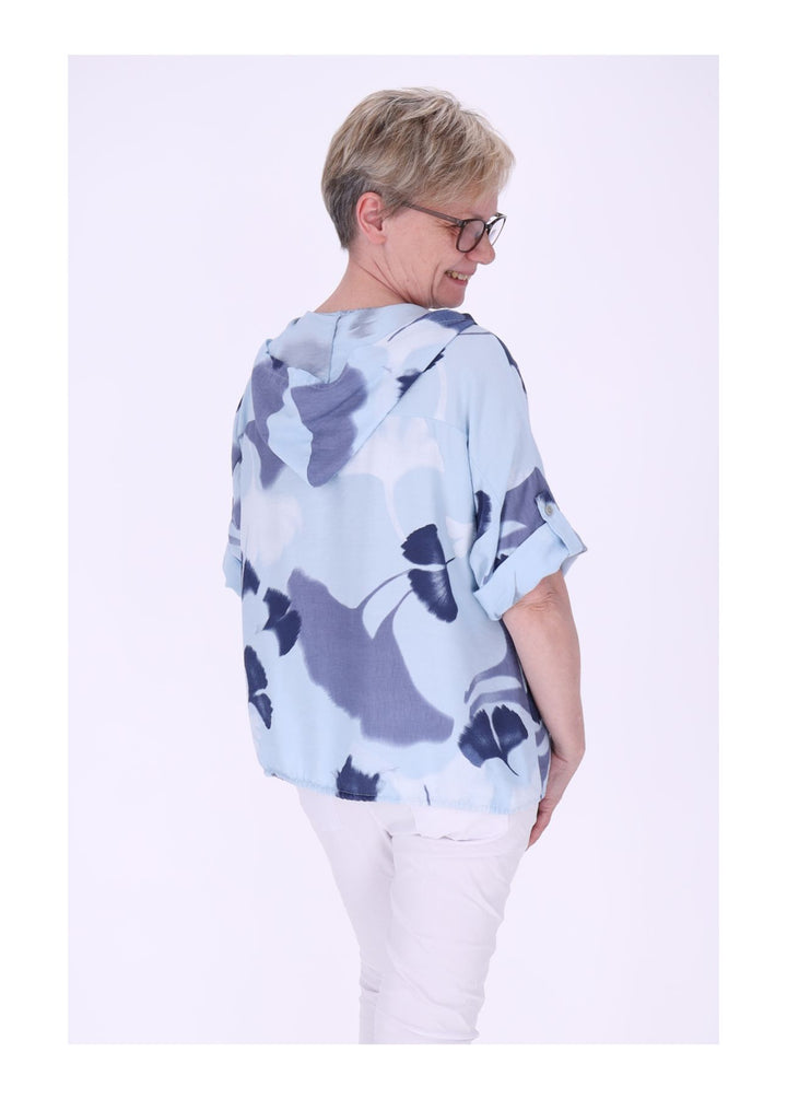 Bluse Damen 1/2 Arm Kapuze AOP Ginko