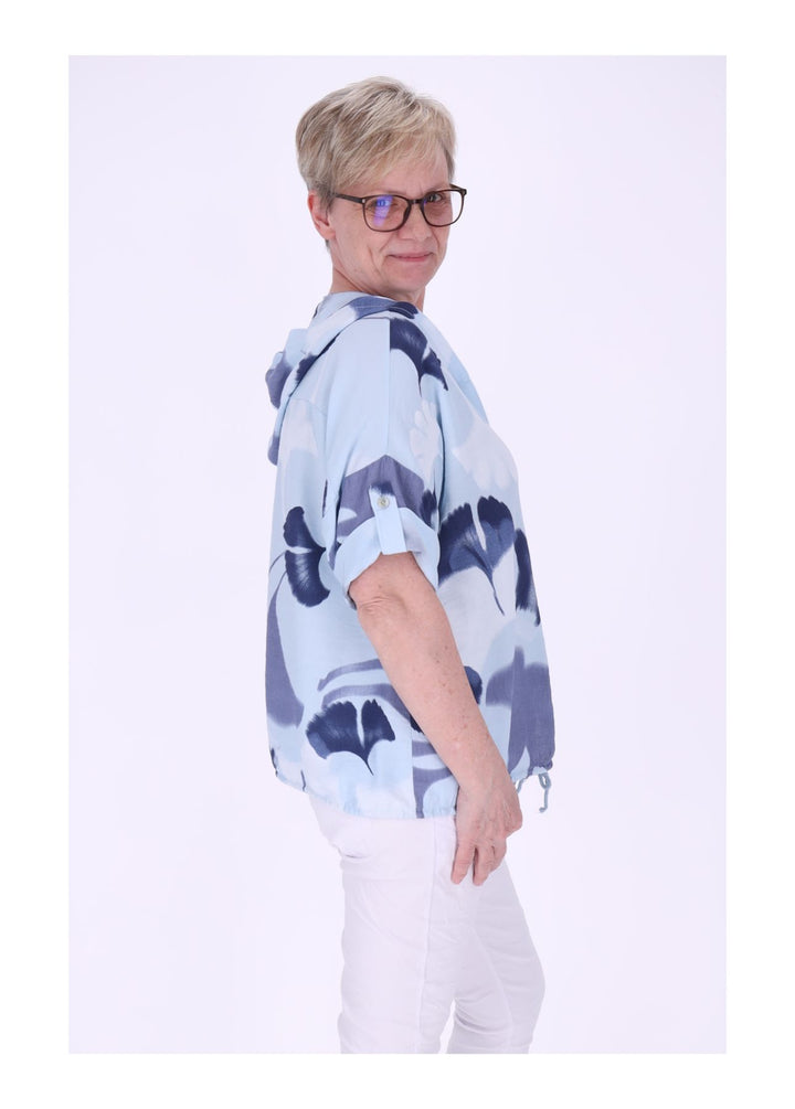 Bluse Damen 1/2 Arm Kapuze AOP Ginko