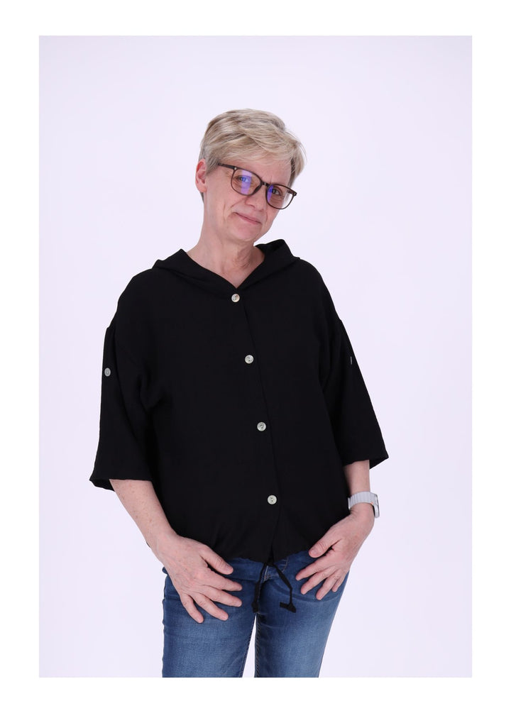 Blusenjacke Damen Kapuze Tunnelzug Krempelarm