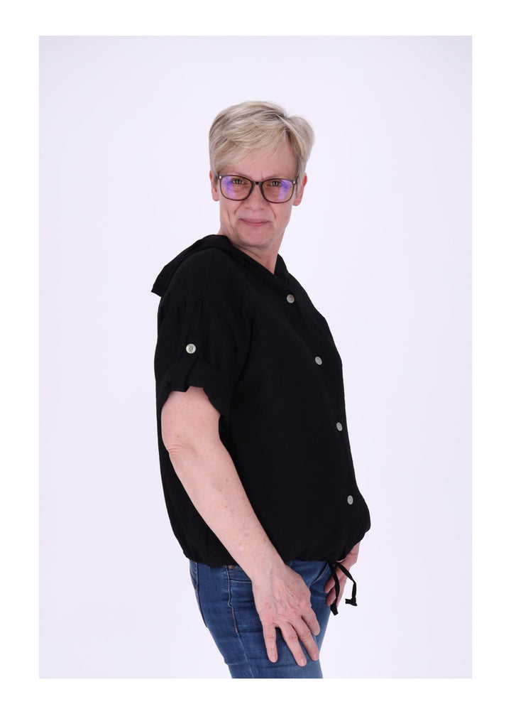 Blusenjacke Damen Kapuze Tunnelzug Krempelarm