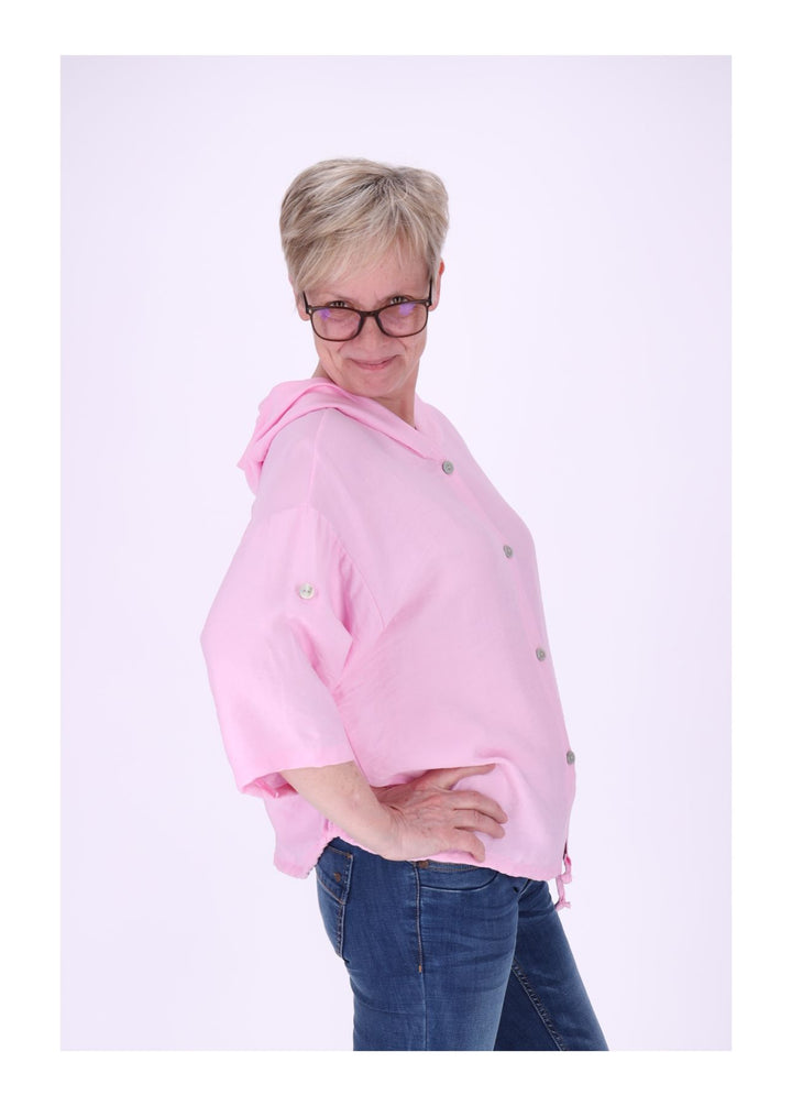 Blusenjacke Damen Kapuze Tunnelzug Krempelarm