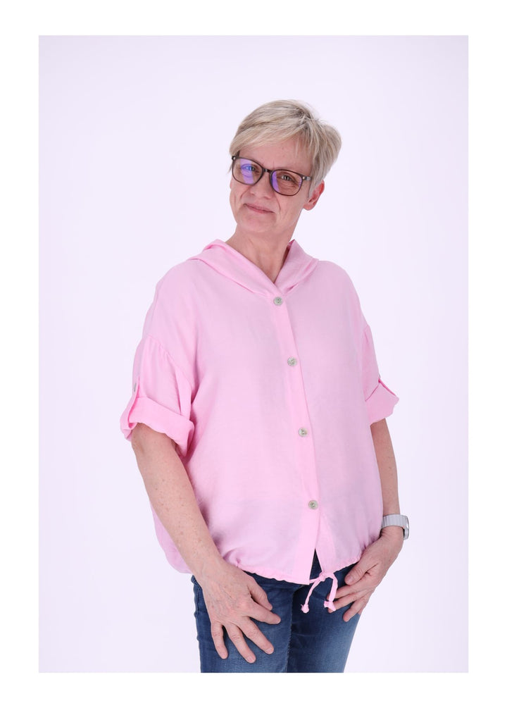 Blusenjacke Damen Kapuze Tunnelzug Krempelarm