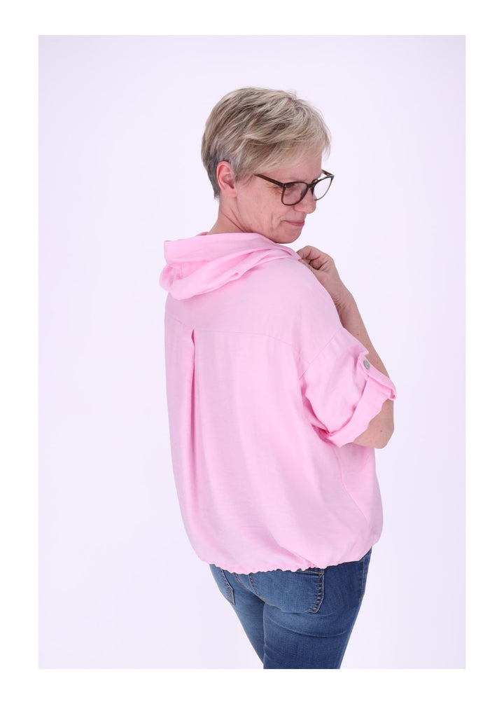 Blusenjacke Damen Kapuze Tunnelzug Krempelarm