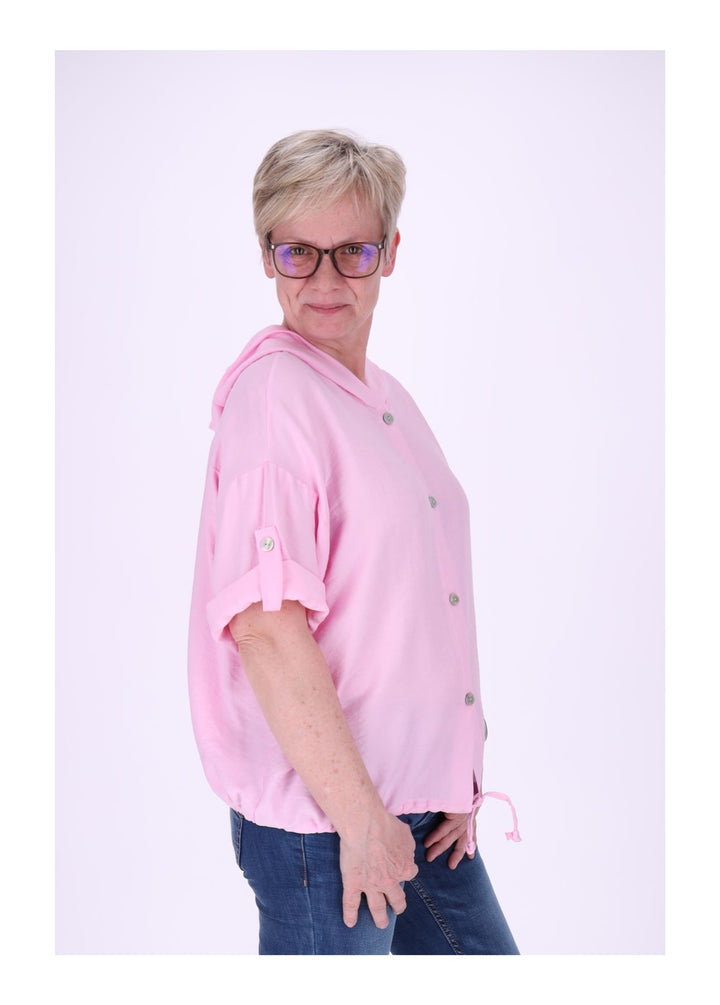 Blusenjacke Damen Kapuze Tunnelzug Krempelarm