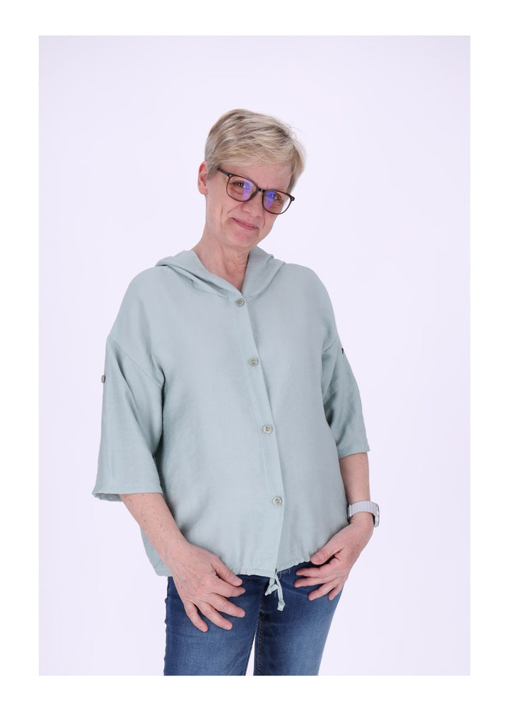 Blusenjacke Damen Kapuze Tunnelzug Krempelarm