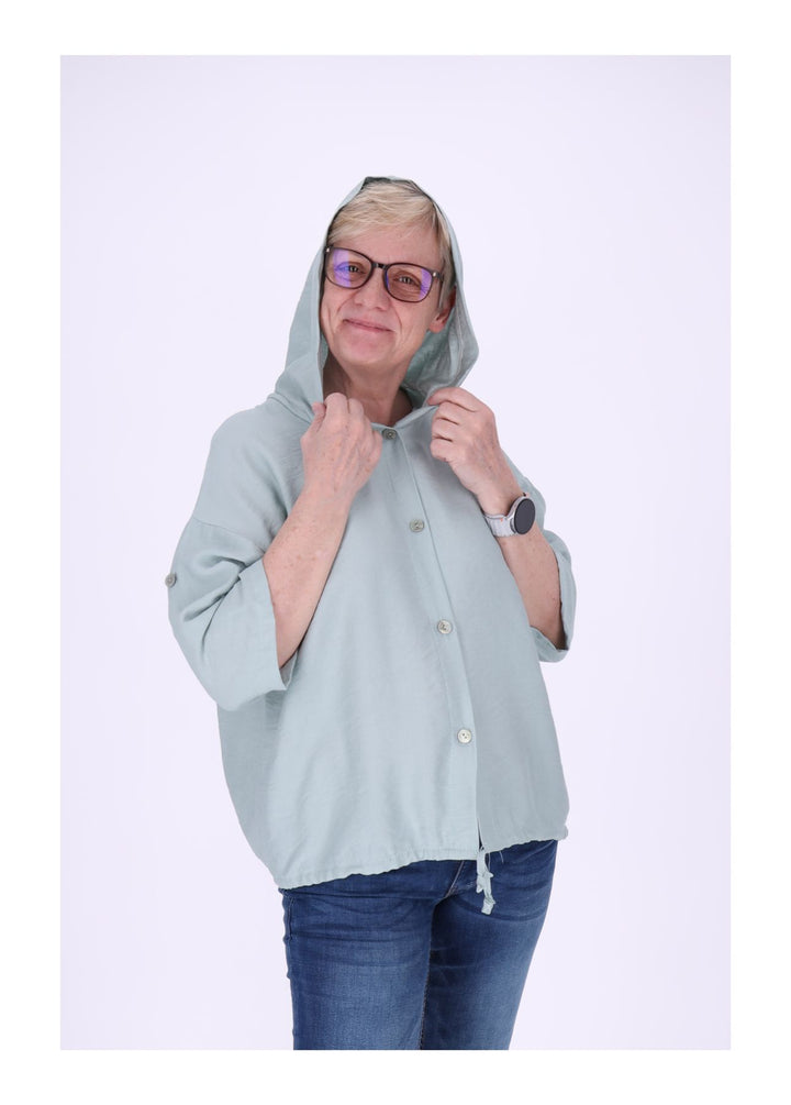 Blusenjacke Damen Kapuze Tunnelzug Krempelarm