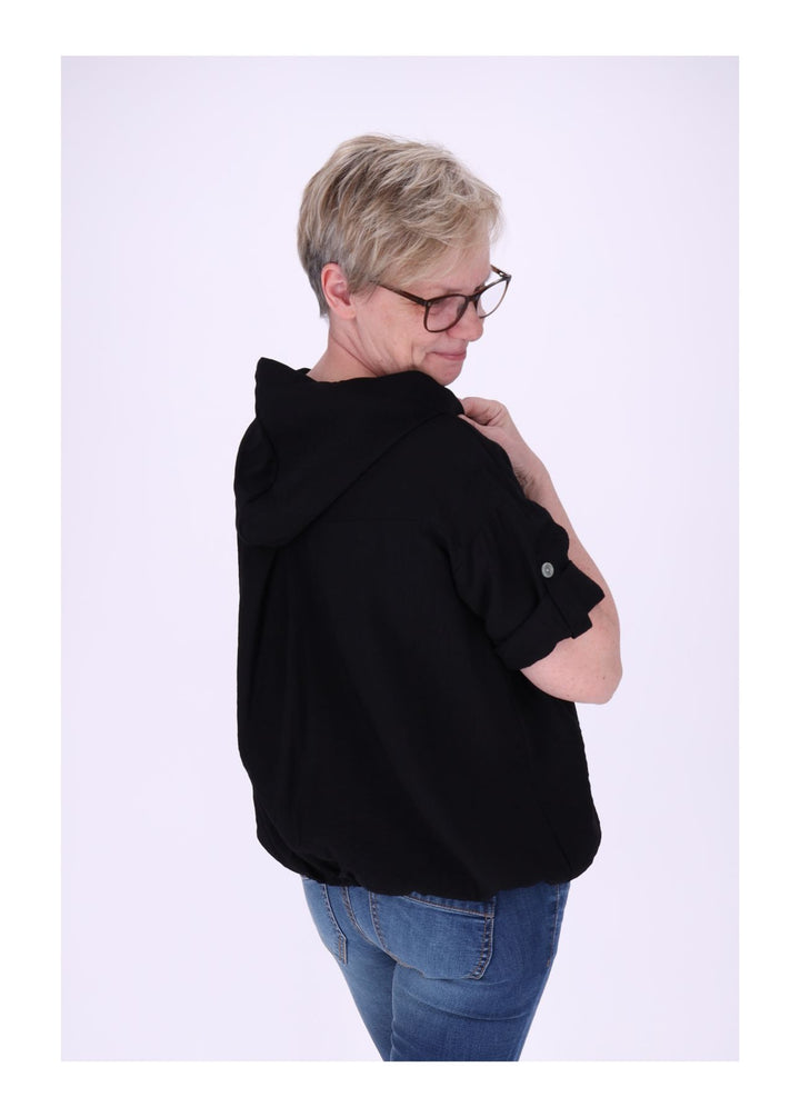 Blusenjacke Damen Kapuze Tunnelzug Krempelarm