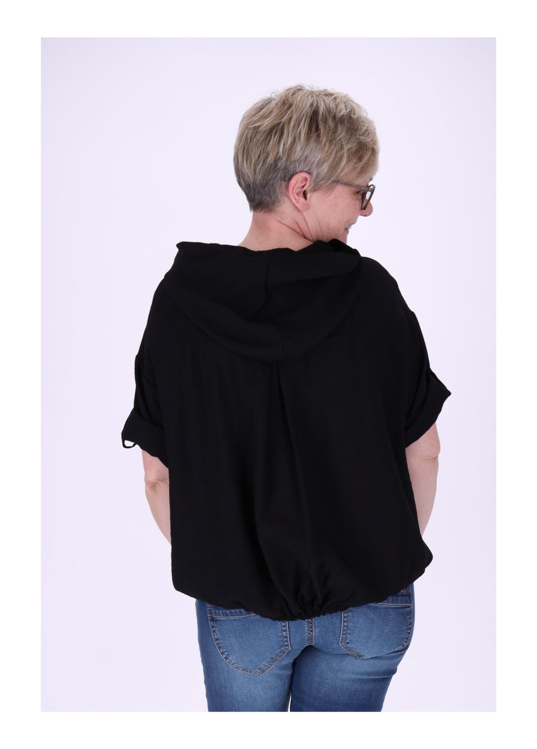 Blusenjacke Damen Kapuze Tunnelzug Krempelarm